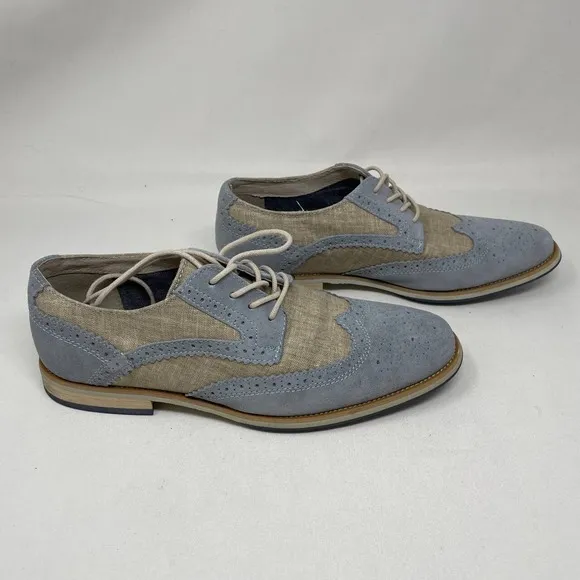 Giorgio Brutini Men's 9M Light Blue Leather Khaki Fabric Dress Shoes Oxford