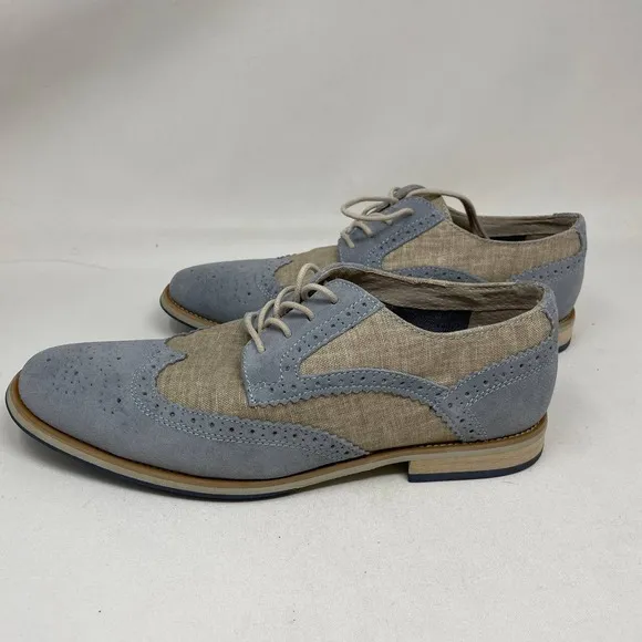 Giorgio Brutini Men's 9M Light Blue Leather Khaki Fabric Dress Shoes Oxford