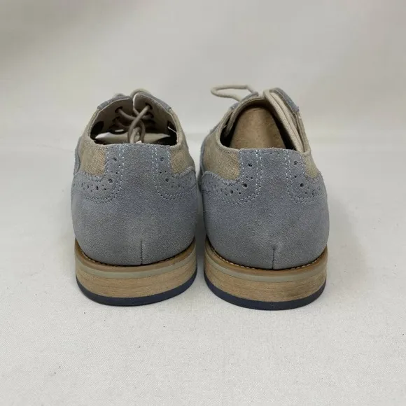 Giorgio Brutini Men's 9M Light Blue Leather Khaki Fabric Dress Shoes Oxford