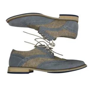 Giorgio Brutini Men's 9M Light Blue Leather Khaki Fabric Dress Shoes Oxford
