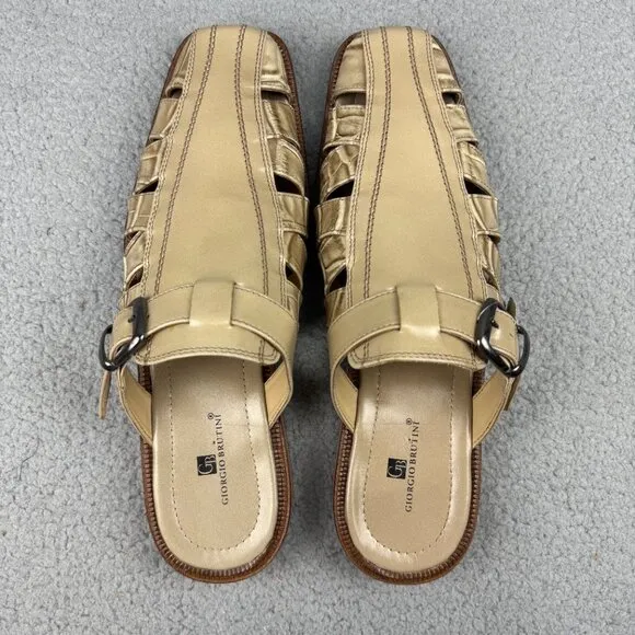 Giorgio Brutini Sandals Mens 11.5 Shoe Beige Tan Crocodile Print Slip On Vintage