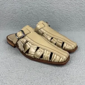 Giorgio Brutini Sandals Mens 11.5 Shoe Beige Tan Crocodile Print Slip On Vintage