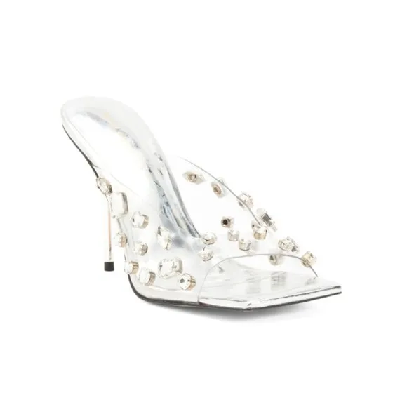 GOOD AMERICAN Glass Jewel Embellished Emma Slip On Heeled Sandals