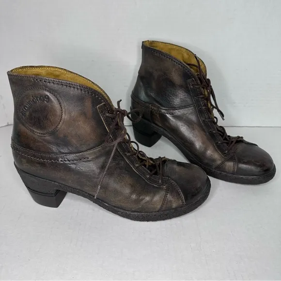 Groundhog | Women's Genuine Brown Leather Stacked Heel Ankle Boots | Size 7