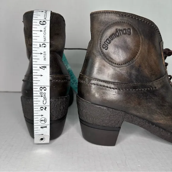 Groundhog | Women's Genuine Brown Leather Stacked Heel Ankle Boots | Size 7