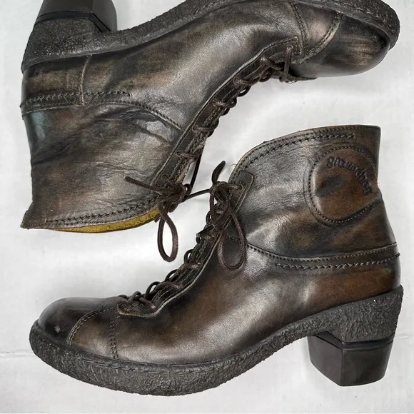 Groundhog | Women's Genuine Brown Leather Stacked Heel Ankle Boots | Size 7