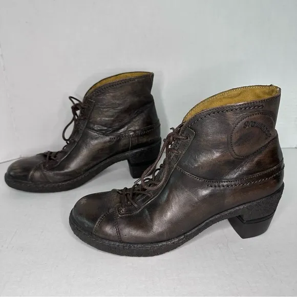 Groundhog | Women's Genuine Brown Leather Stacked Heel Ankle Boots | Size 7