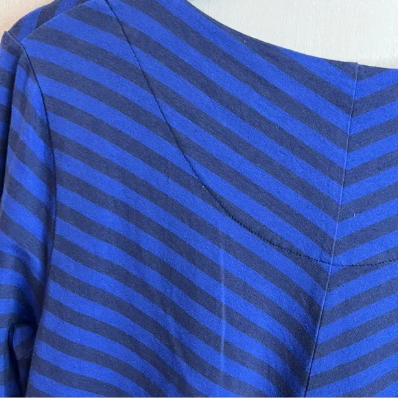 Gudrun Sjoden A Line Tunic Shift Dress Large L Blue Striped V Neck Lagenlook