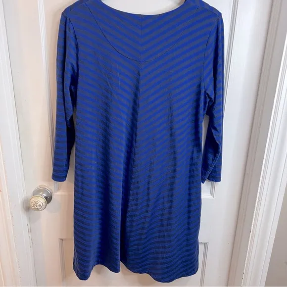 Gudrun Sjoden A Line Tunic Shift Dress Large L Blue Striped V Neck Lagenlook