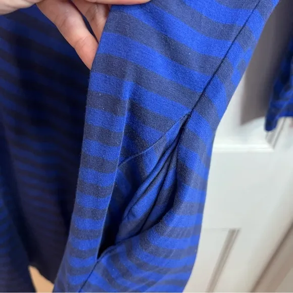 Gudrun Sjoden A Line Tunic Shift Dress Large L Blue Striped V Neck Lagenlook