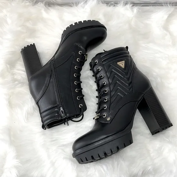 GUESS Manners Platform Heel Lace-Up Boots