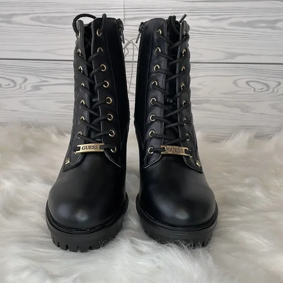 GUESS Manners Platform Heel Lace-Up Boots