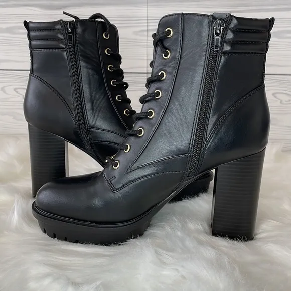 GUESS Manners Platform Heel Lace-Up Boots
