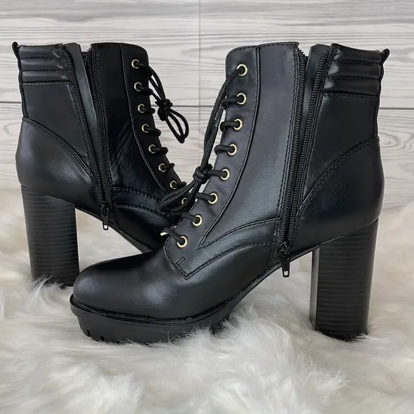 GUESS Manners Platform Heel Lace-Up Boots