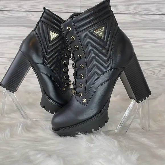 GUESS Manners Platform Heel Lace-Up Boots