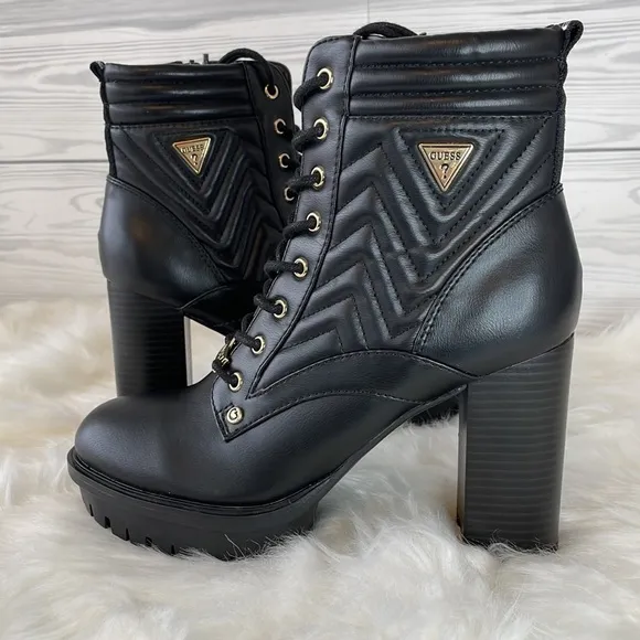 GUESS Manners Platform Heel Lace-Up Boots