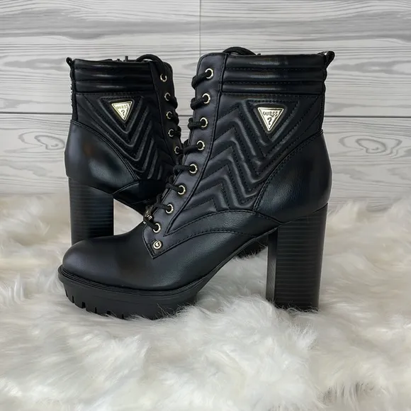 GUESS Manners Platform Heel Lace-Up Boots