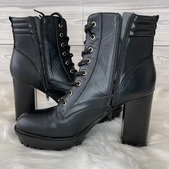 GUESS Manners Platform Heel Lace-Up Boots