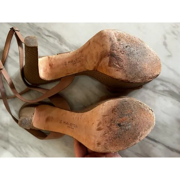 Halston Heritage Bobbie Tan Brown Suede Snakeskin Platform Heel Sandals