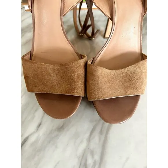 Halston Heritage Bobbie Tan Brown Suede Snakeskin Platform Heel Sandals