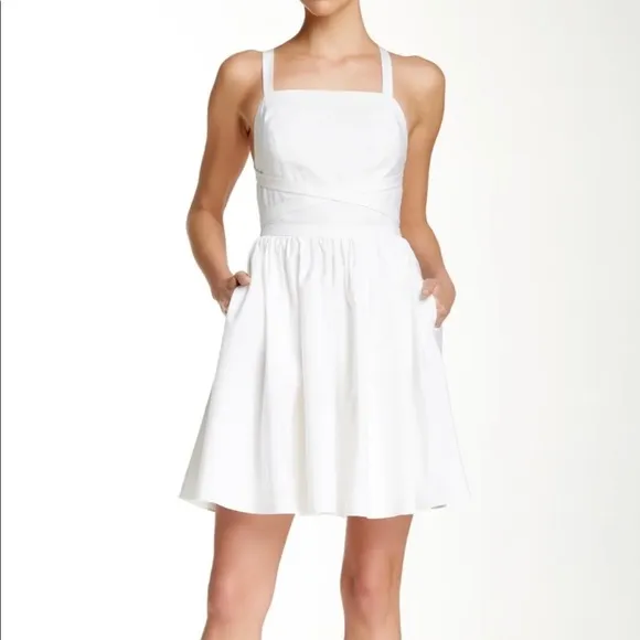 Halston Heritage Womens Criss Cross Apron Dress Off White Sexy Size 6 Designer
