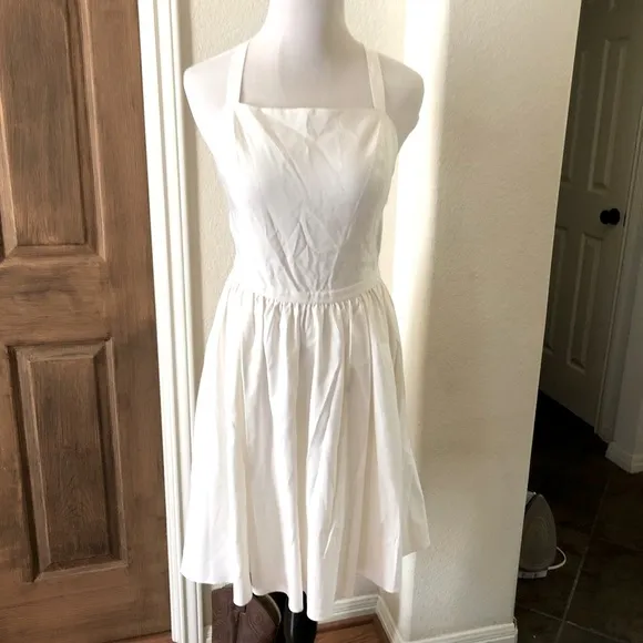 Halston Heritage Womens Criss Cross Apron Dress Off White Sexy Size 6 Designer