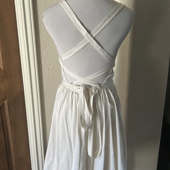 Halston Heritage Womens Criss Cross Apron Dress Off White Sexy Size 6 Designer