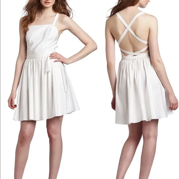 Halston Heritage Womens Criss Cross Apron Dress Off White Sexy Size 6 Designer