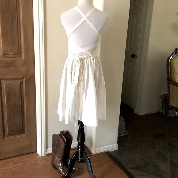 Halston Heritage Womens Criss Cross Apron Dress Off White Sexy Size 6 Designer
