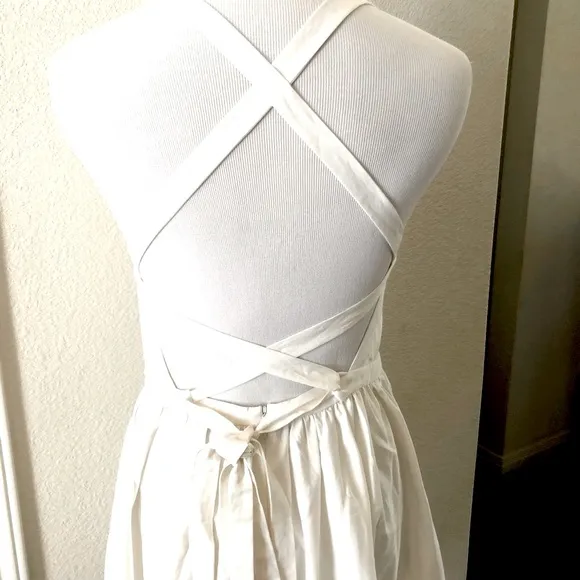 Halston Heritage Womens Criss Cross Apron Dress Off White Sexy Size 6 Designer
