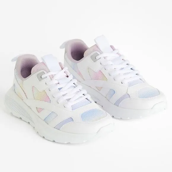 H&amp;M Girls Lightweight Sole White &amp; Rainbow Pastel Color Sneakers Size 6.5 NEW