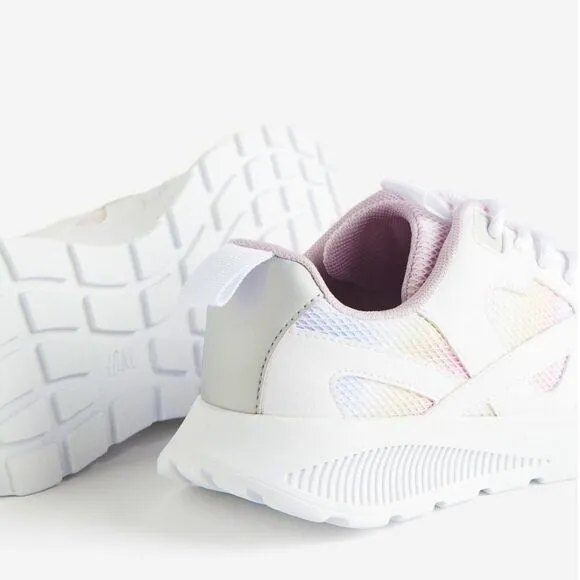 H&amp;M Girls Lightweight Sole White &amp; Rainbow Pastel Color Sneakers Size 6.5 NEW