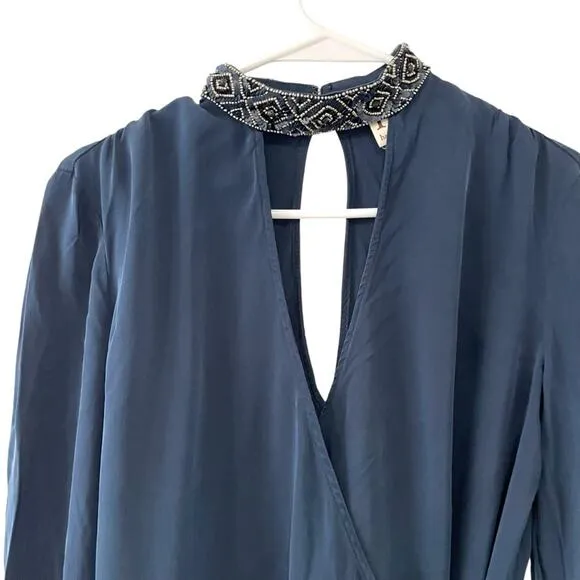 Haute Hippie Navy Blue Silk Blend Long sleeve Wrap Dress | Size Small
