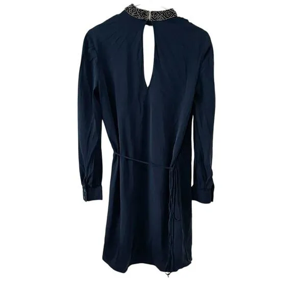 Haute Hippie Navy Blue Silk Blend Long sleeve Wrap Dress | Size Small