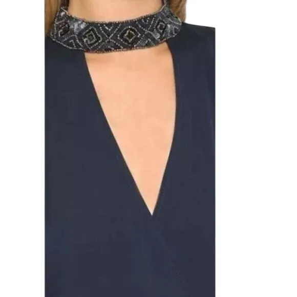 Haute Hippie Navy Blue Silk Blend Long sleeve Wrap Dress | Size Small