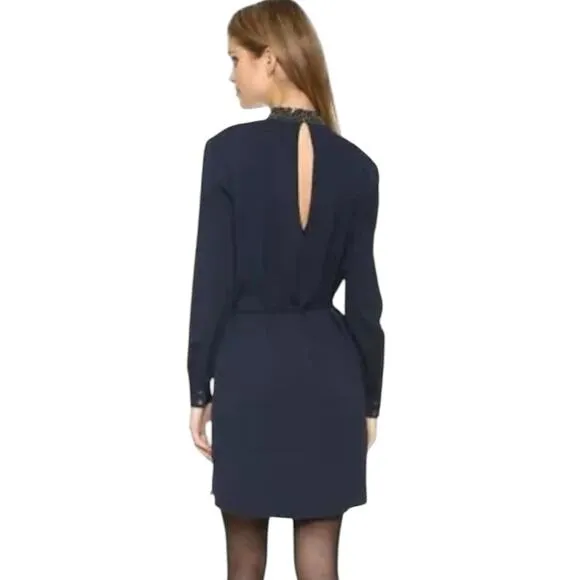 Haute Hippie Navy Blue Silk Blend Long sleeve Wrap Dress | Size Small