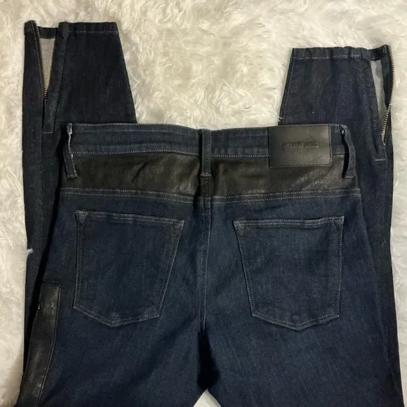 Helmut Lang Moto-Inspired Dark Wash Jeans w/Leather Details – Size Approx. 30x32