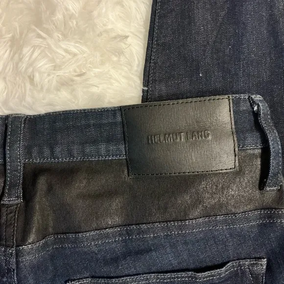 Helmut Lang Moto-Inspired Dark Wash Jeans w/Leather Details – Size Approx. 30x32