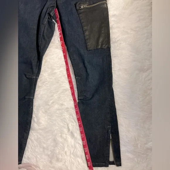 Helmut Lang Moto-Inspired Dark Wash Jeans w/Leather Details – Size Approx. 30x32