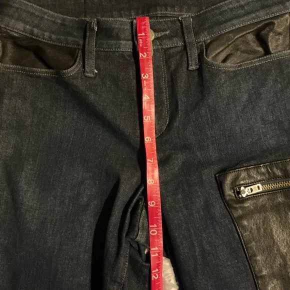 Helmut Lang Moto-Inspired Dark Wash Jeans w/Leather Details – Size Approx. 30x32