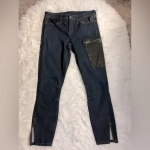 Helmut Lang Moto-Inspired Dark Wash Jeans w/Leather Details – Size Approx. 30x32