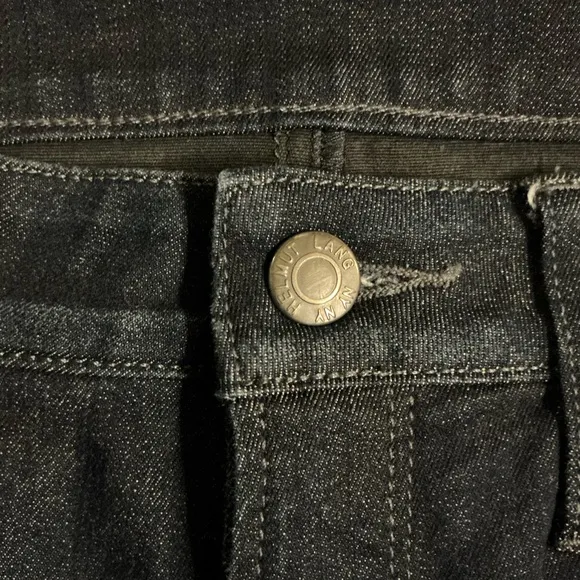 Helmut Lang Moto-Inspired Dark Wash Jeans w/Leather Details – Size Approx. 30x32
