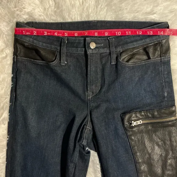 Helmut Lang Moto-Inspired Dark Wash Jeans w/Leather Details – Size Approx. 30x32