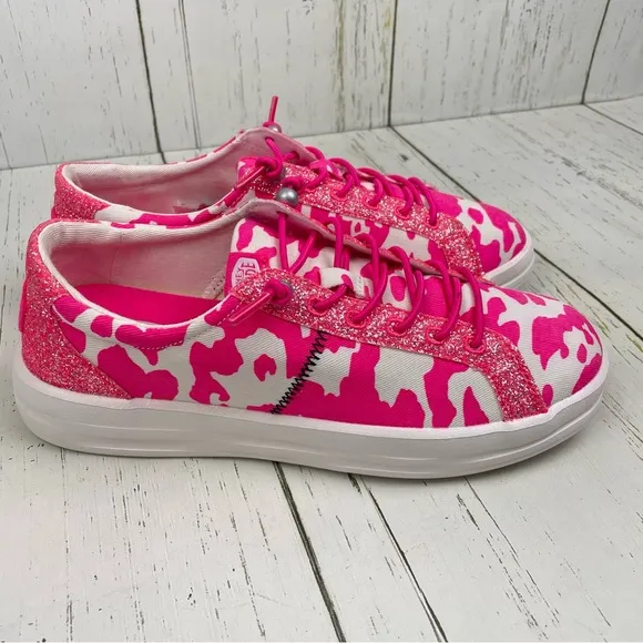 Hey Dude Karina Cow Shoes Electric Pink