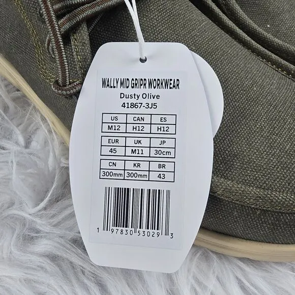 Hey Dude Men's Size 12 Wally Mid GripR Workwear Dusty Olive Shoes New