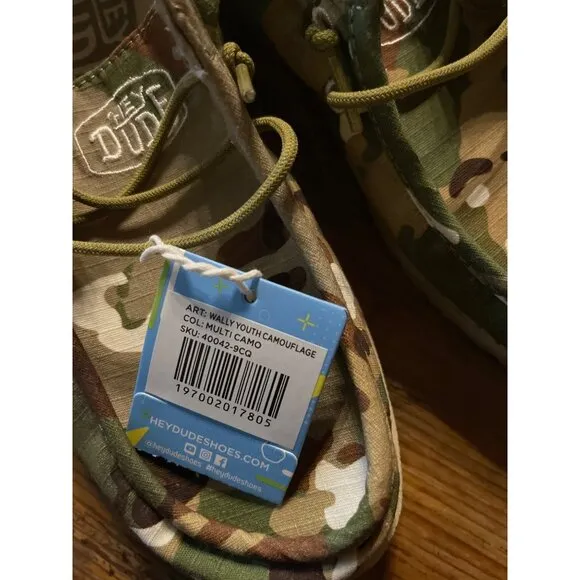 Hey Dude Wally Linen Youth Camo Slip-On Shoes  Size Y4-L5 New With Tag