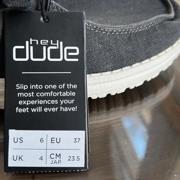 HEY DUDE WENDY CHAMBRAY OFF BLACK SLIP-ON SHOES
