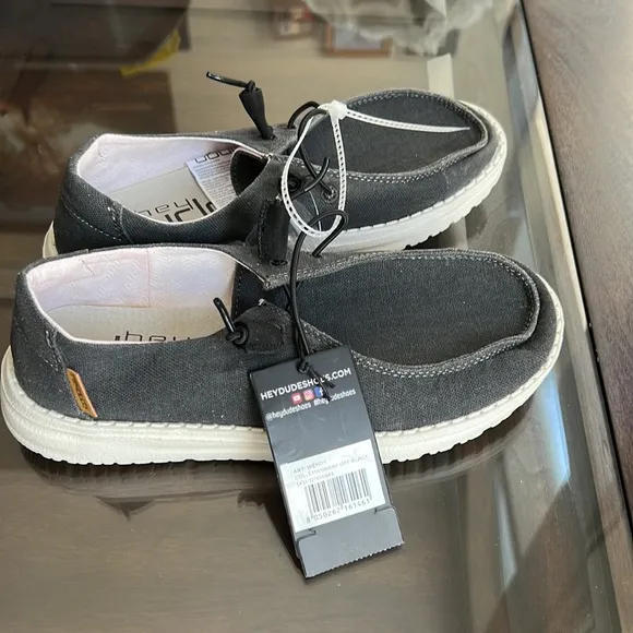 HEY DUDE WENDY CHAMBRAY OFF BLACK SLIP-ON SHOES