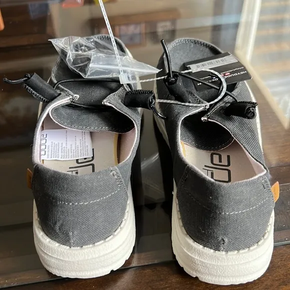 HEY DUDE WENDY CHAMBRAY OFF BLACK SLIP-ON SHOES