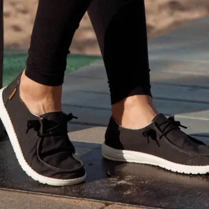 HEY DUDE WENDY CHAMBRAY OFF BLACK SLIP-ON SHOES